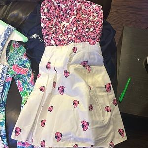 Lilly Pulitzer White Ladybug Garden Felicity Resort Strapless Smocked Dress Sz 0